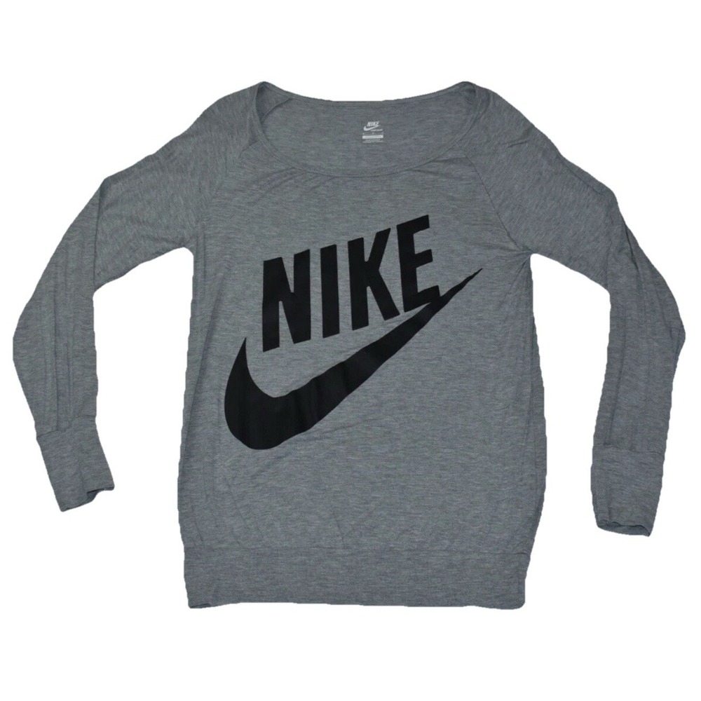 Nike Sportwear Womens Tee Shirt Size L Gray Oversized Rayon/viscose Long Sleeve